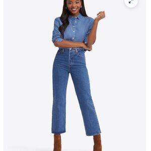 Draper James Button Down Top in Medium Wash